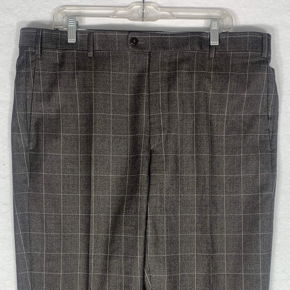 Zanella Todd Super 130s Wool Dress Pants 40x30 Gray Pleated Windowpane Italy - Picture 3 of 15